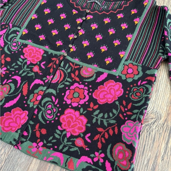 Gudrun Sjödén Knit Cardigan Sweater Medium Black Pink Floral Bold 50% Org Cotton - Picture 9 of 12